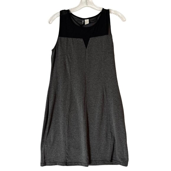 H&M Charcoal Knit Mini Dress with Black Mesh Neckline - Size12 - Picture 2 of 4